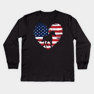 Horse American Flag Heart 4th of July USA Patriotic Pride Kids Long Sleeve T-Shirt